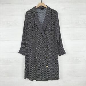 Eloquii Double Breasted Shift Dress Size 16 Navy Polka Dot Long Sleeves Preppy